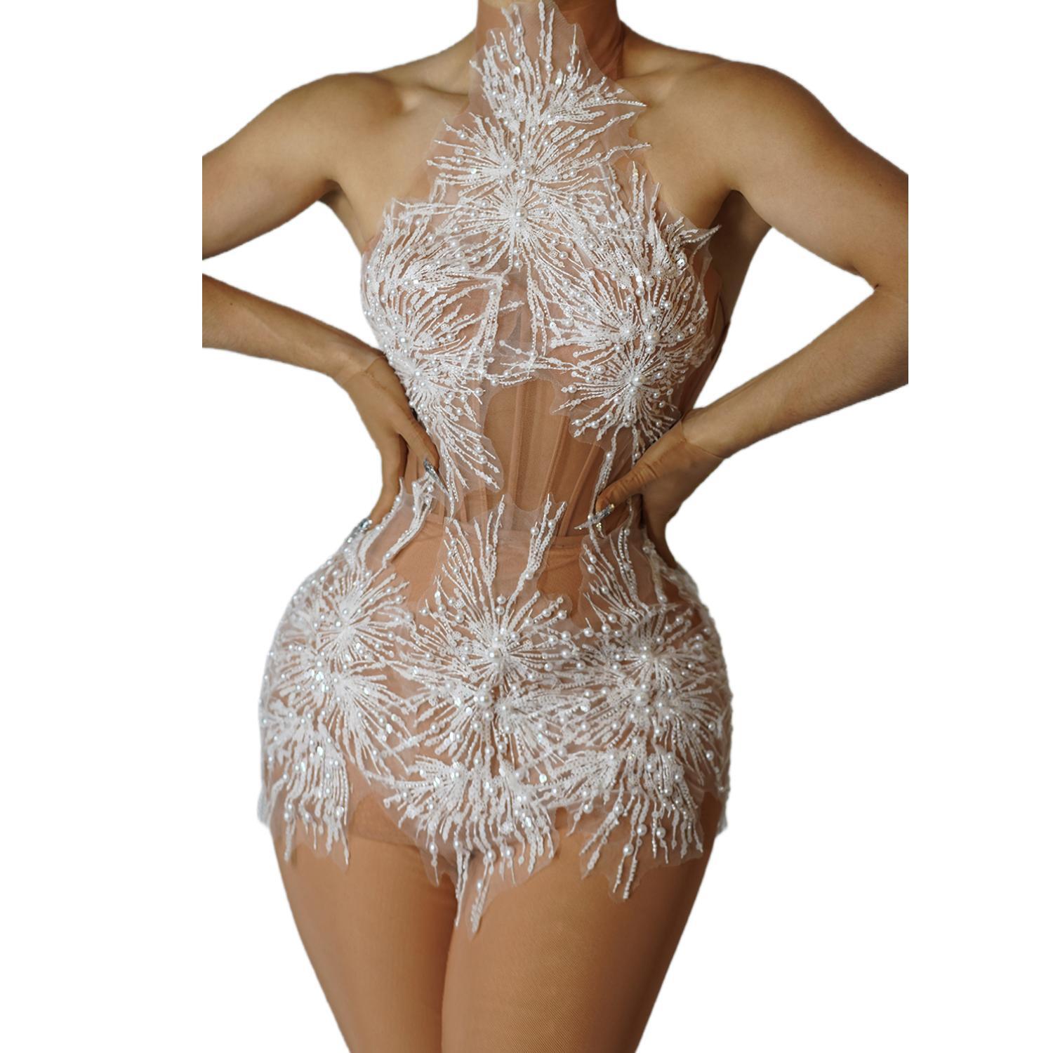 Woman Formal Wear - 반짝이는 모조 다이아몬드 진주, 눈 짧은