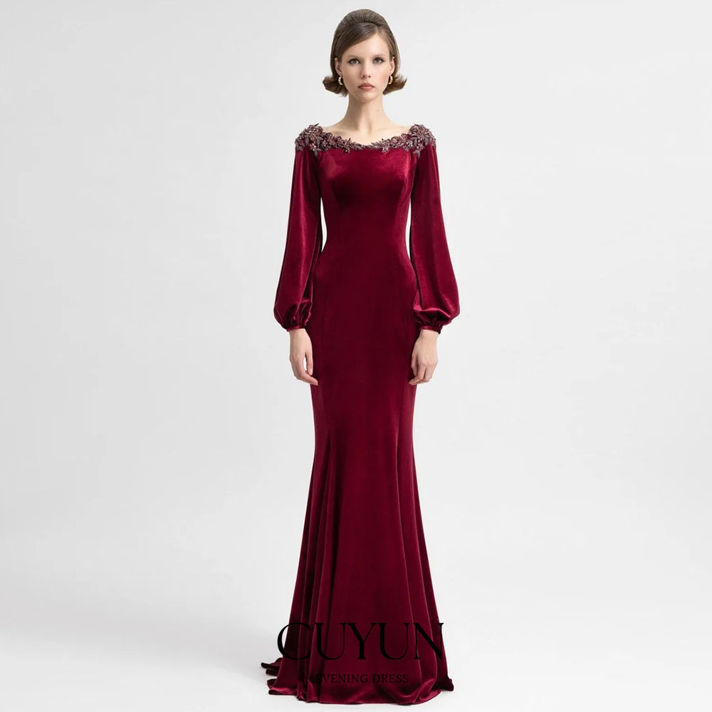 Women'S Formal Dinner Wear - CUYUN 맞춤형 세미-머메이드 버건디 이브닝 가운