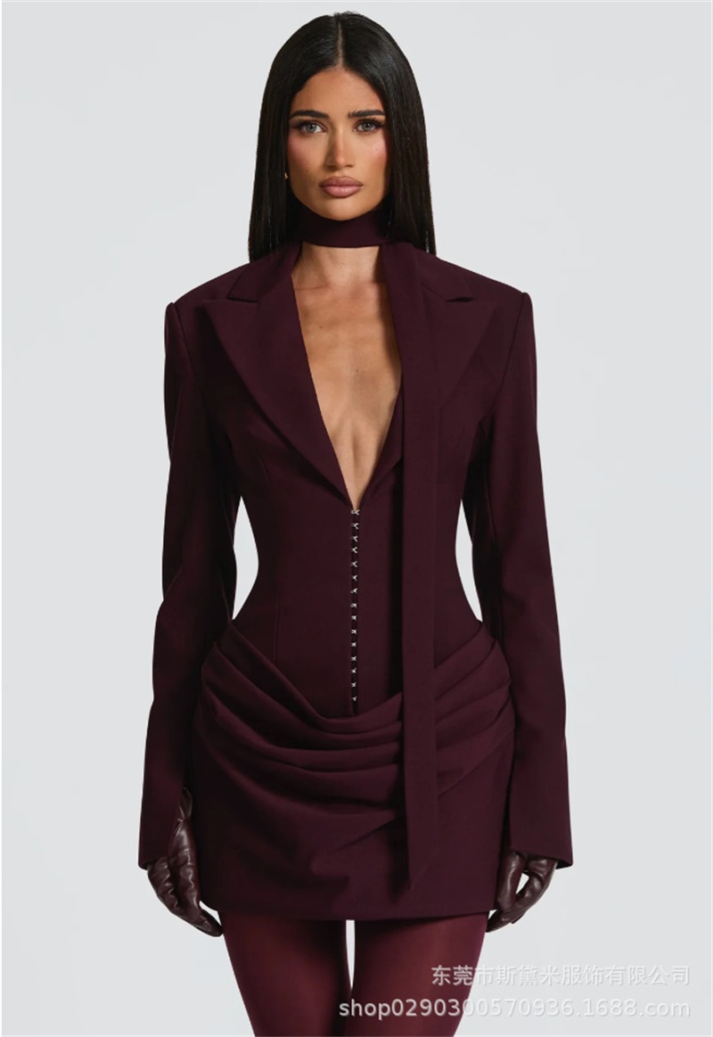 Women Formal Wear Coat - 롱 스카프 여성 정장 원피스 블레이저