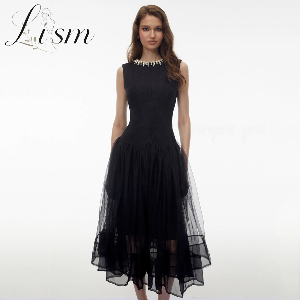Women'S Formal Dinner Wear - 리즘 화려한 블랙 프롬 드레스 진주