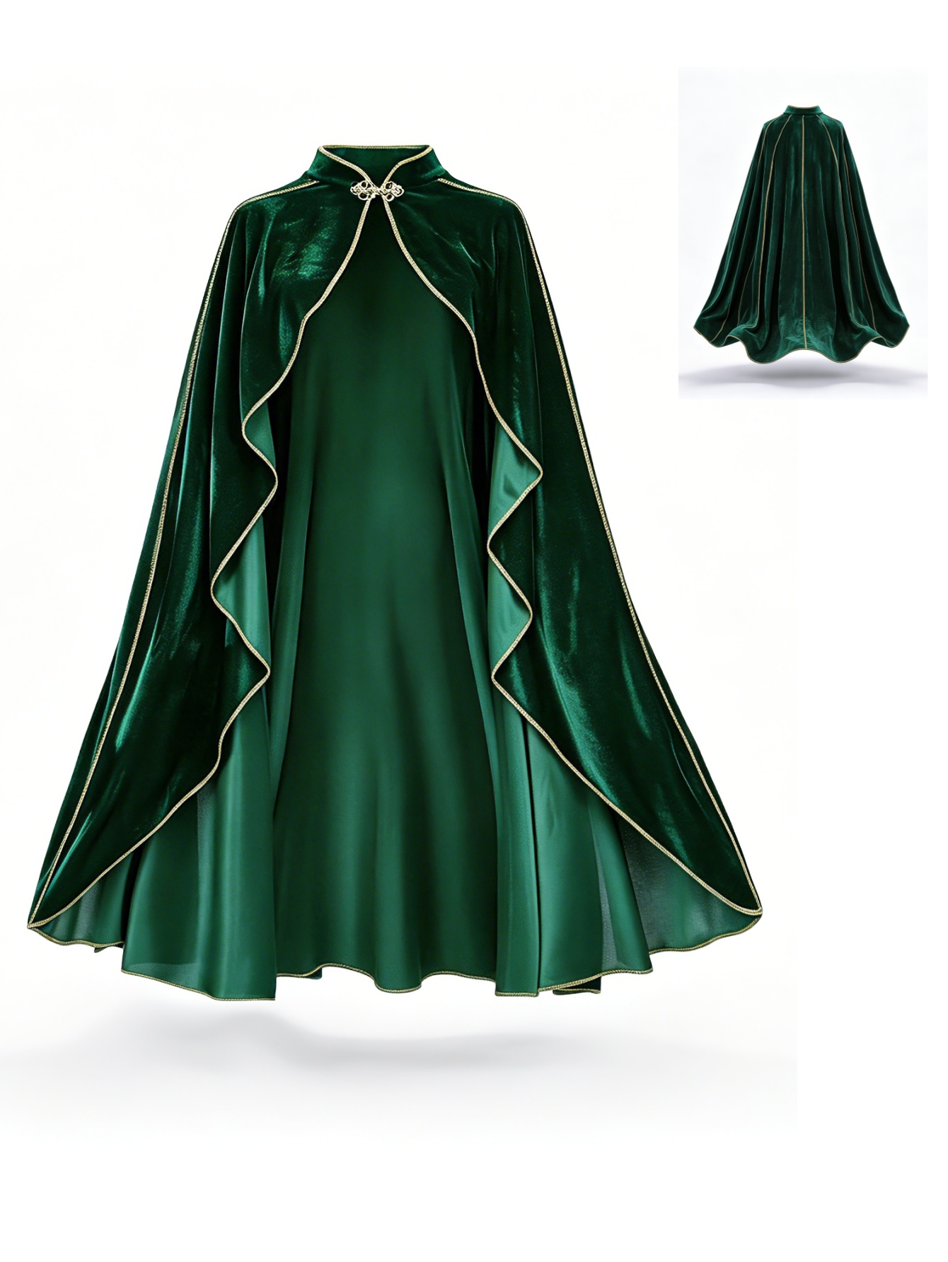 Women'S Green Formal Wear - 여성용 빈티지 그린 벨벳 케이프 망토