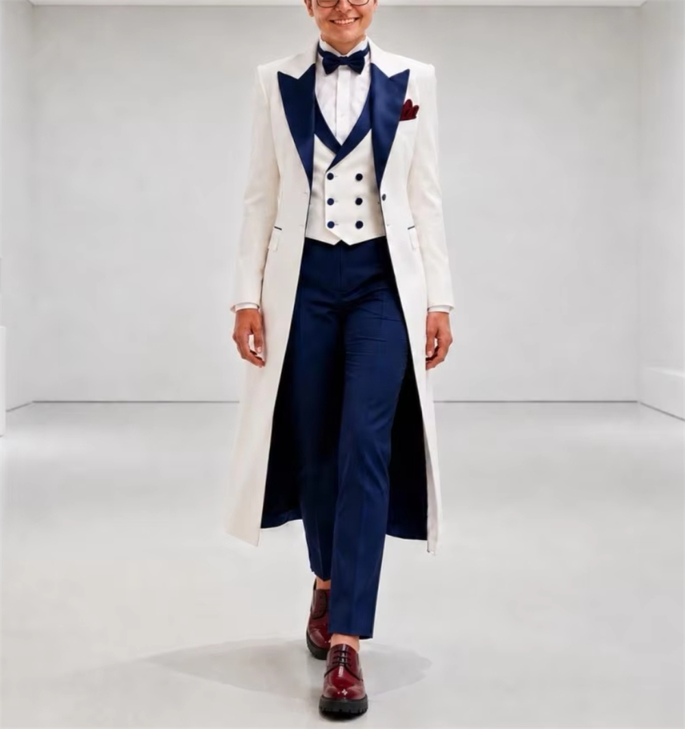 Women'S Formal Wear Wedding - 네이비 블루 화이트 여성 재킷 수트