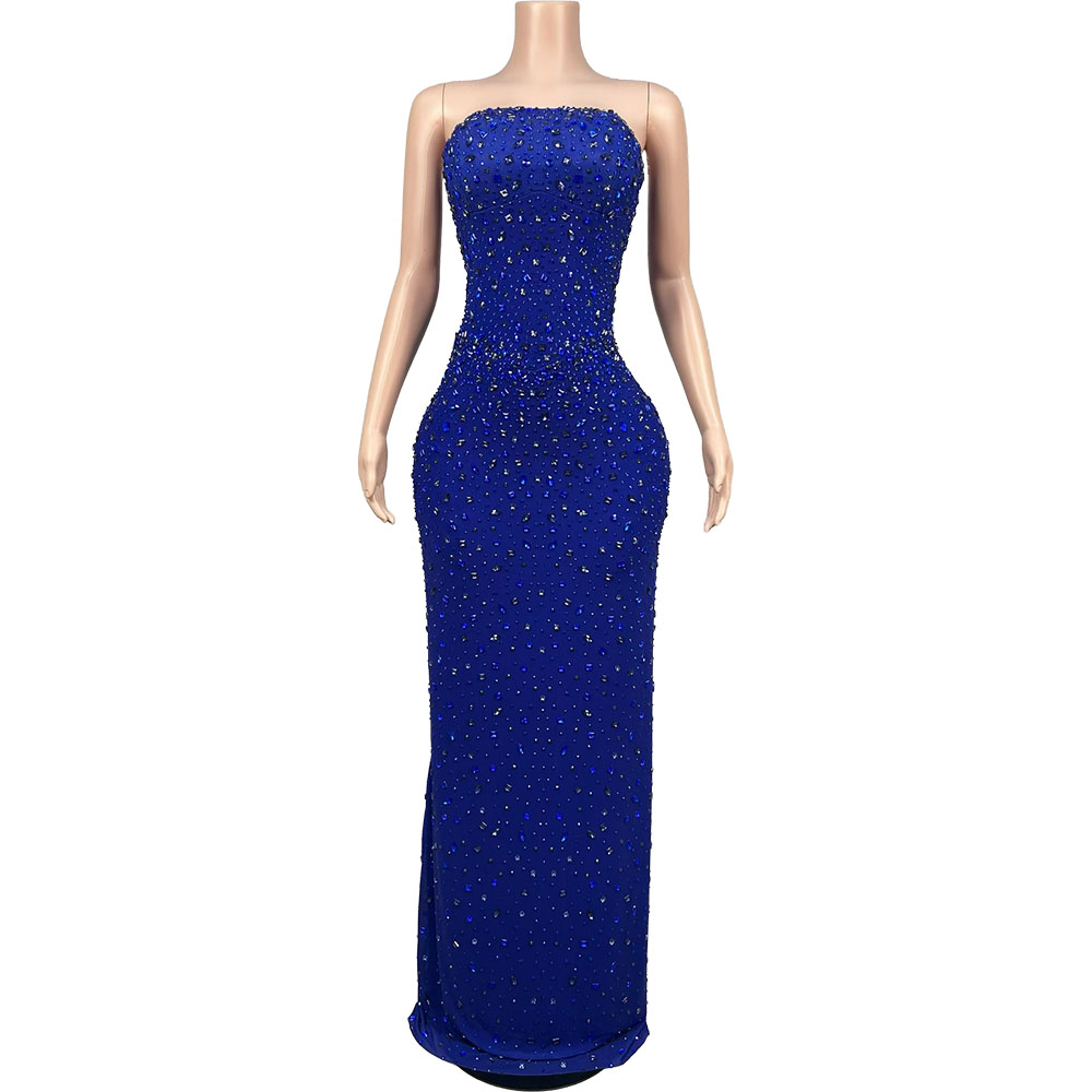 Women'S Red Formal Wear - 반짝이는 라인스톤 블루 스트랩리스 이브닝 가운