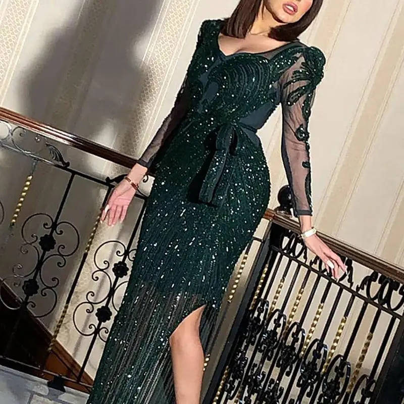 2026 새로운 패션 V 넥 스파클링 핫 프린트 그린  - Women'S Green Formal Wear 리뷰 및 가격