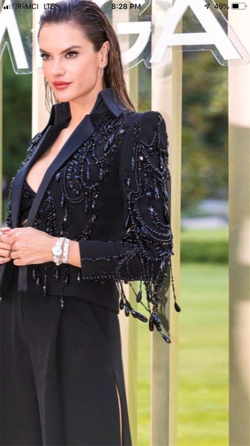 블랙 크리스탈 여성 정장 세트 2피스 숏 블레이저+바지 - Women Formal Wear Coat 리뷰 및 가격