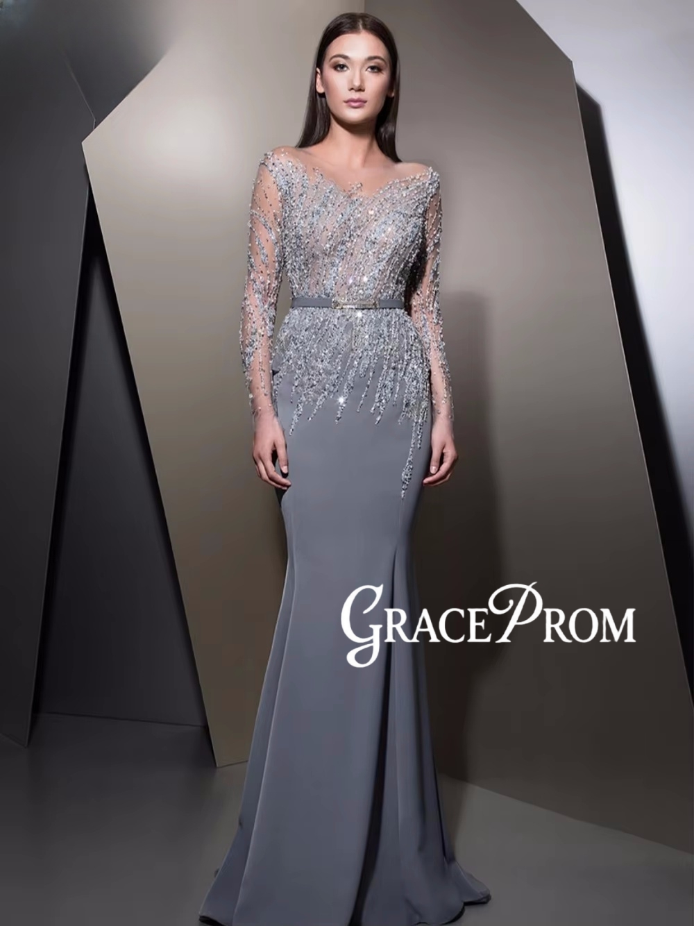 그레이스프롬 일루전 롱 슬리브 이브닝 드레스 비즈 장식 - Women'S Formal Dinner Wear 리뷰 및 가격