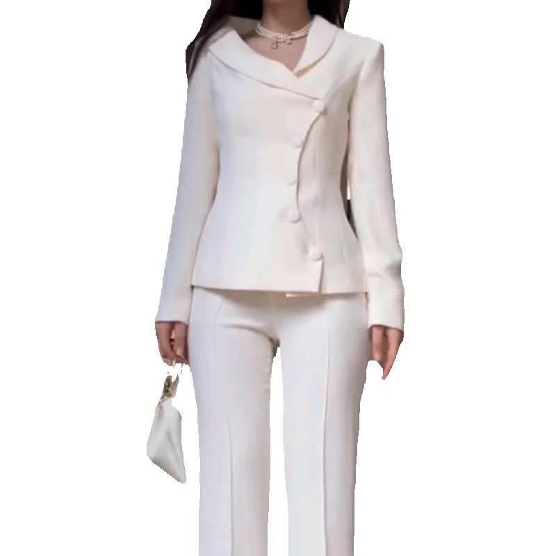 백인 여성 정장 세트 2 조각 블레이저 + 바지 바지  - Women Formal Wear Coat 리뷰 및 가격