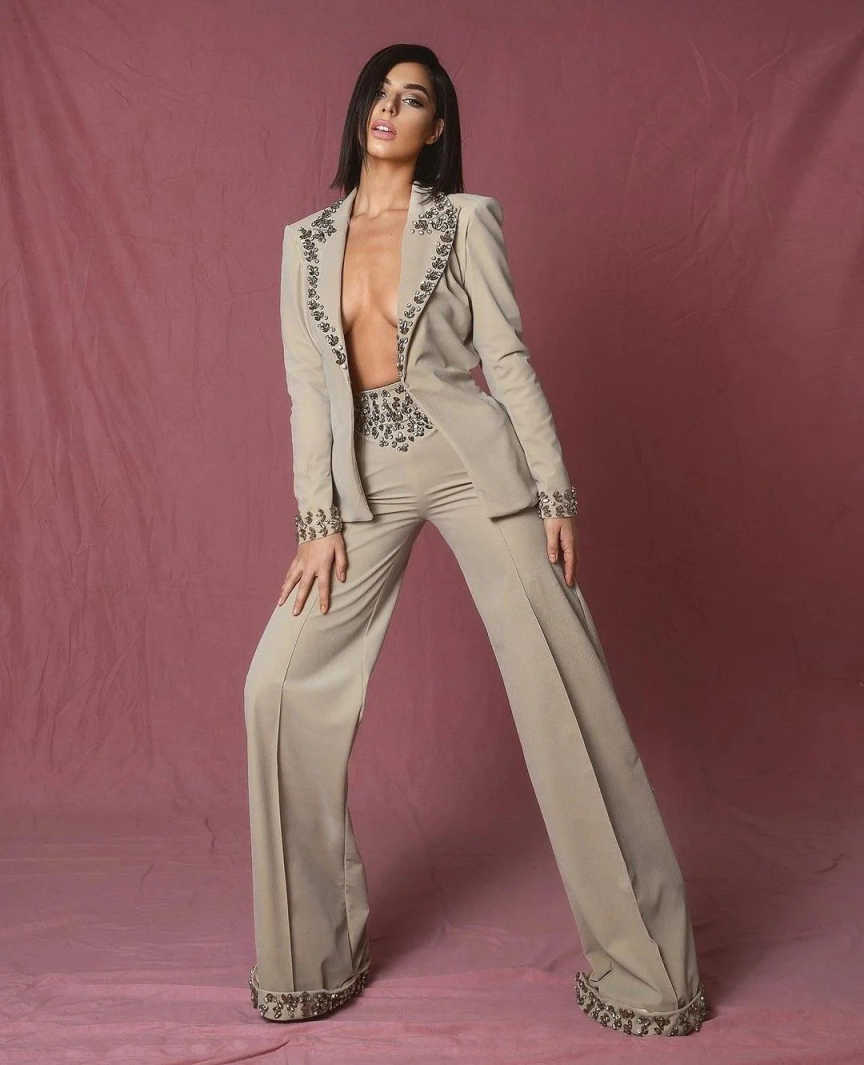 놀라운 라인스톤 여성 정장 2피스 블레이저 바지 공식  - Women'S Formal Wear Wedding 리뷰 및 가격