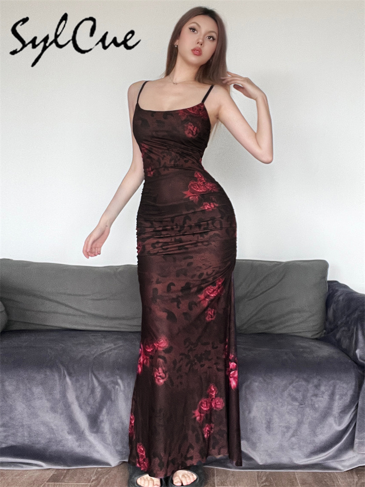 실큐 레드 프린트 디자인 여름 파티 퀸 지적인 우아함  - Women'S Red Formal Wear 리뷰 및 가격