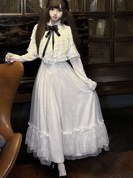 일본식 반소매 리본 레이스 드레스 화이트 슬림 맥시 스 - Woman Formal Wear 리뷰 및 가격