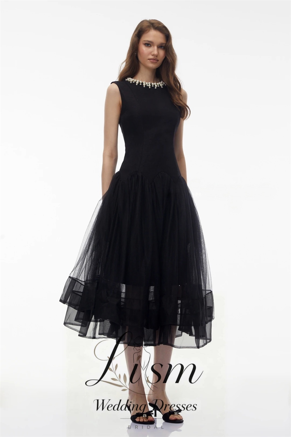 리즘 화려한 블랙 프롬 드레스 진주 칼라 민소매 파티  - Women'S Formal Dinner Wear 리뷰 및 가격