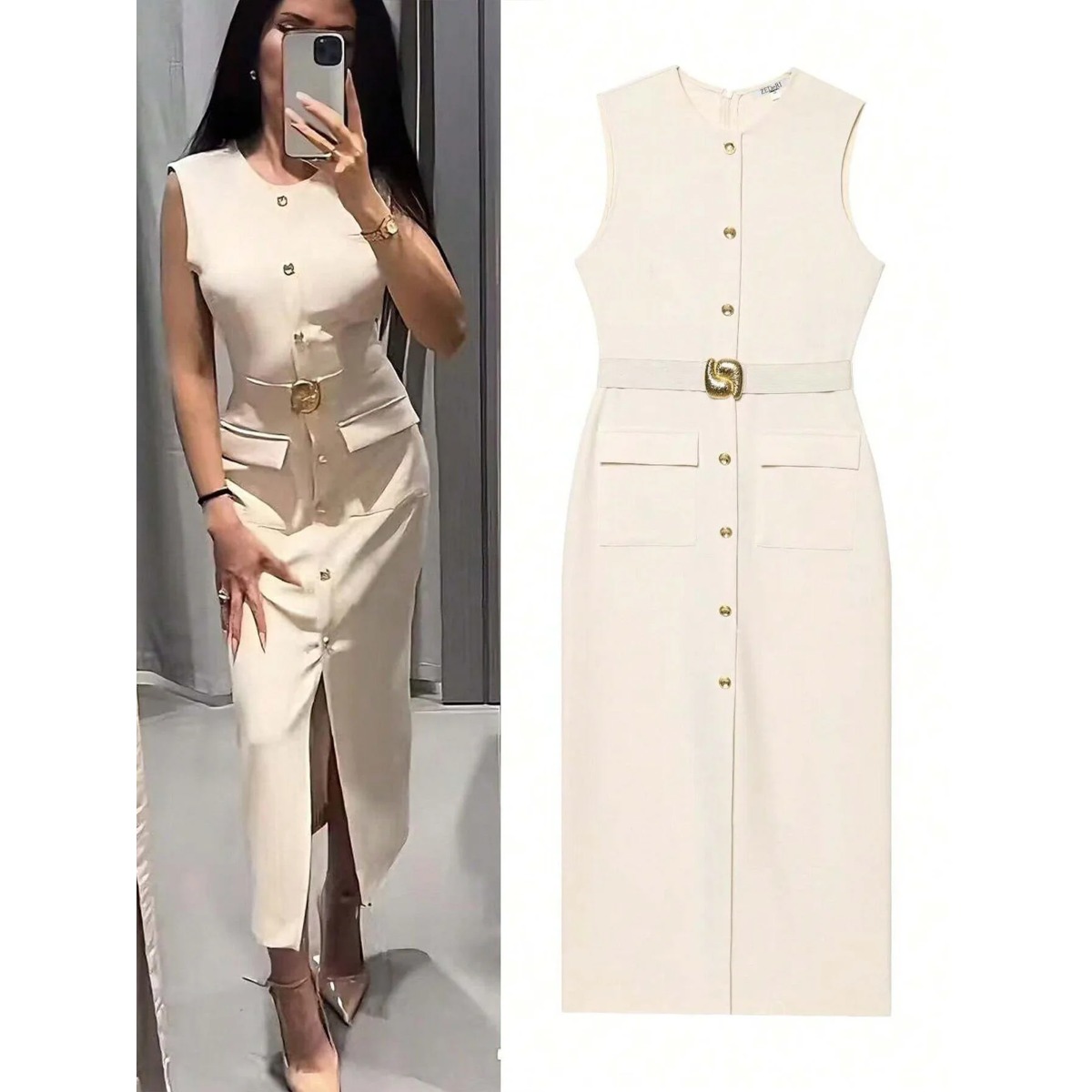 여성용 민소매 크루넥 단색 허리 조임 드레스, 정장 버 - Women'S Formal Dinner Wear 리뷰 및 가격