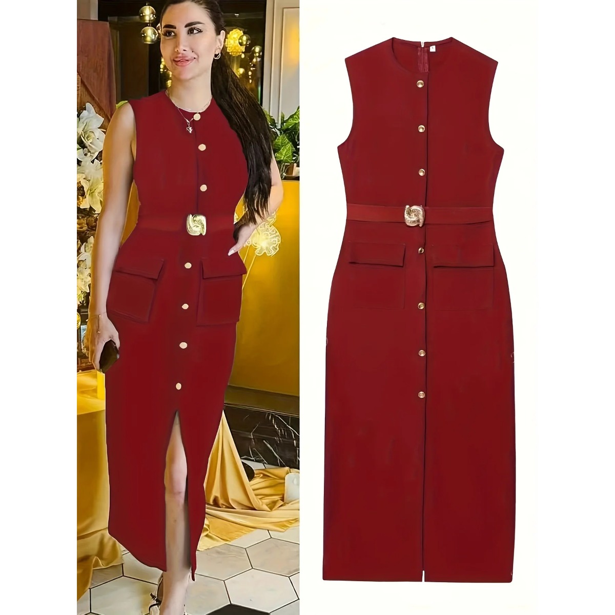 여성용 민소매 크루넥 단색 허리 조임 드레스, 정장 버 - Women'S Formal Dinner Wear 리뷰 및 가격
