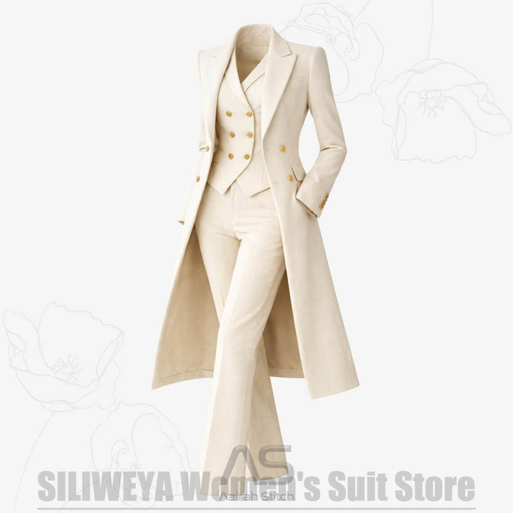 여성 정장 3피스 더블 브레스티드 롱 코트 베스트 팬츠 - Women'S Formal Wear Wedding 리뷰 및 가격