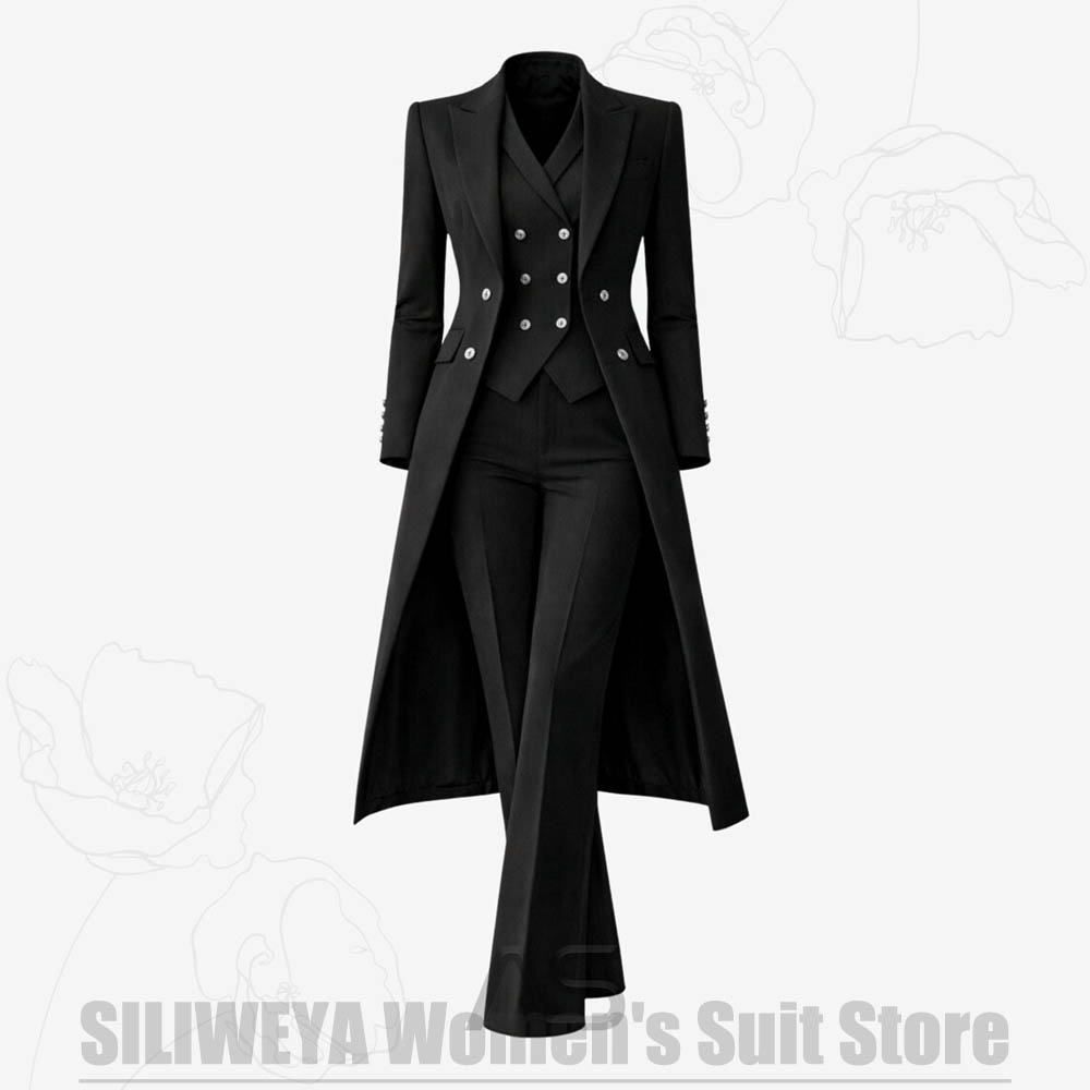 여성 정장 3피스 더블 브레스티드 롱 코트 베스트 팬츠 - Women'S Formal Wear Wedding 리뷰 및 가격