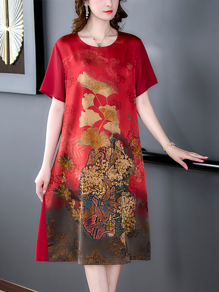 2024 레드 실크 꽃무늬 럭셔리 웨딩 원피스, 반팔  - Women'S Red Formal Wear 리뷰 및 가격