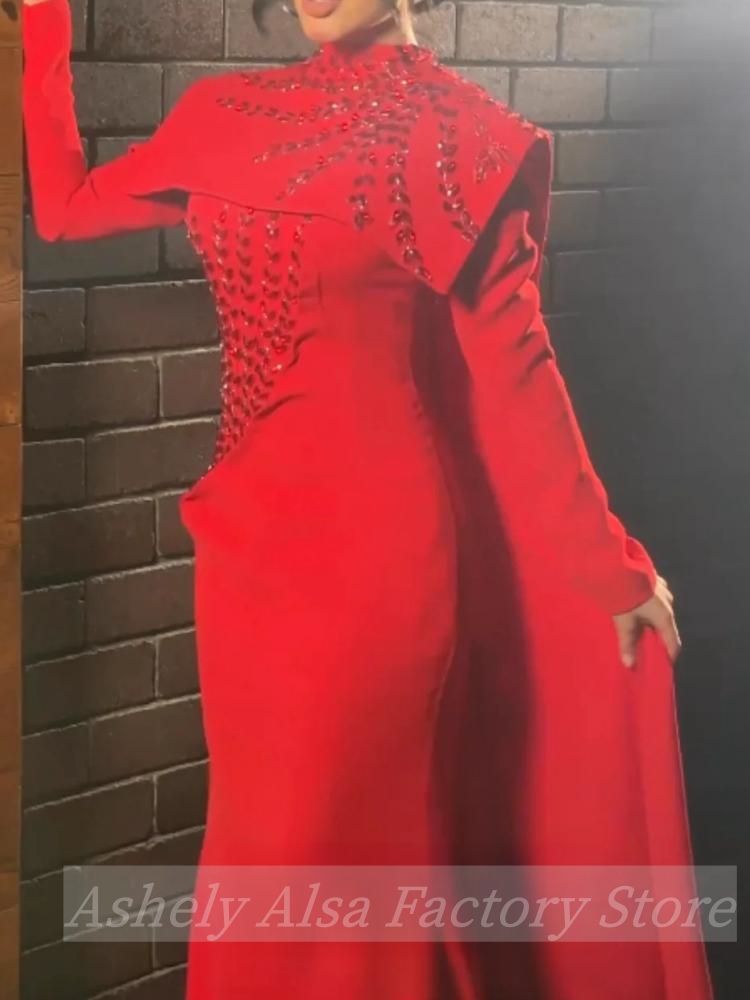 맞춤형 사우디 아라비아 이슬람 레드 긴 소매 이브닝 드 - Women'S Red Formal Wear 리뷰 및 가격