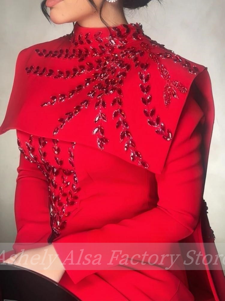 맞춤형 사우디 아라비아 이슬람 레드 긴 소매 이브닝 드 - Women'S Red Formal Wear 리뷰 및 가격