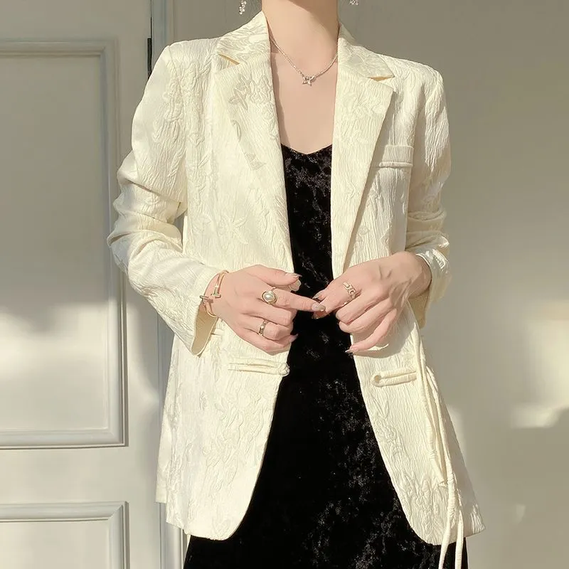 여성용 흰색 텍스처드 블레이저 재킷 노치드 라펠 싱글  - Women Formal Wear Coat 리뷰 및 가격
