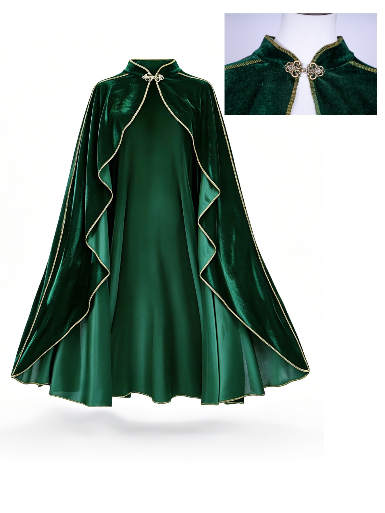 여성용 빈티지 그린 벨벳 케이프 망토 골드 트림 스탠드 - Women'S Green Formal Wear 리뷰 및 가격
