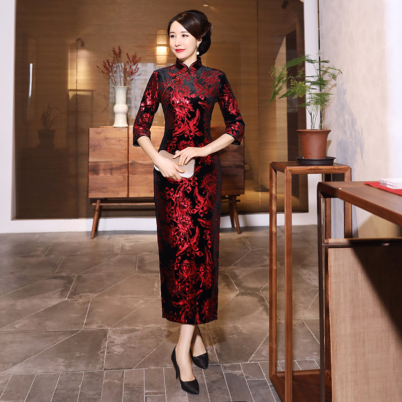 Qipao 여성 가을 ​​겨울 럭셔리 긴 소매 전통 보 - Women'S Red Formal Wear 리뷰 및 가격